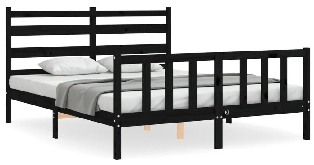 3192045 vidaXL Рамка за легло с табла черна 5FT King Size масивно дърво