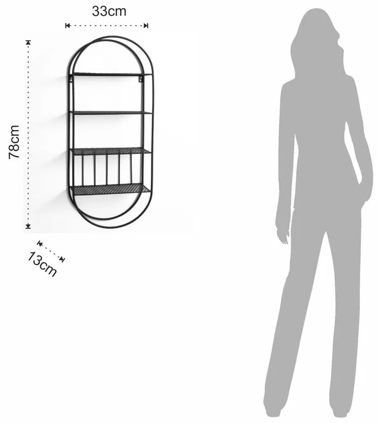 Черен стенен рафт Joshua - Tomasucci