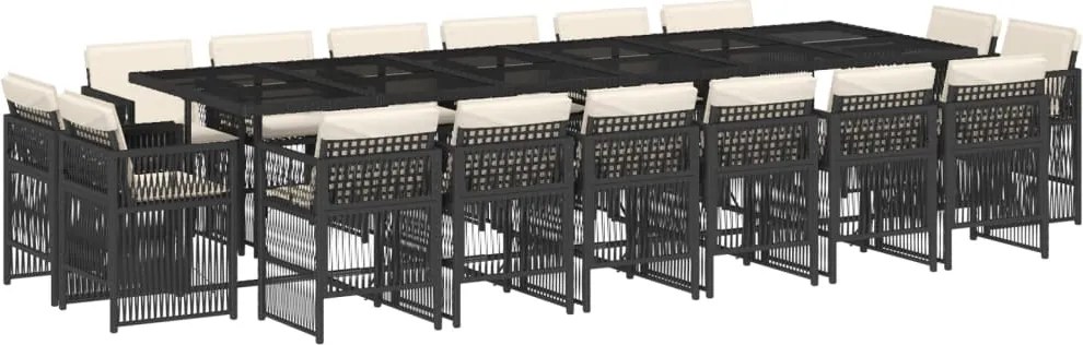 3211062 vidaXL Градински комплект с възглавници 17 части полиратан черен