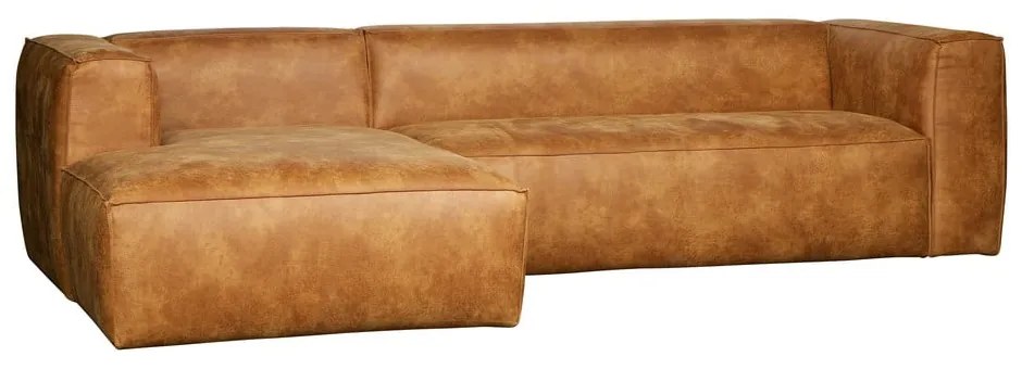 Кафяв ъглов диван от рециклирана кожа, ляв ъгъл WOOOD Bean