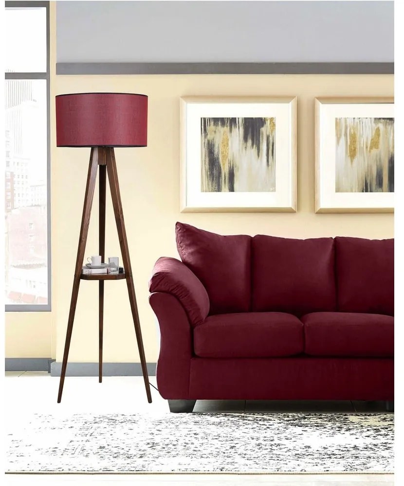 Червена и кафява подова лампа с текстилен абажур (височина 153 cm) Sehbalı Tripod – Opviq lights