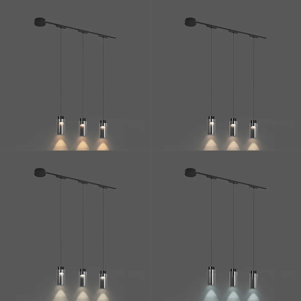 Модерна релсова система с 3 черни висящи лампи 1-фазов - Magnetic Vance