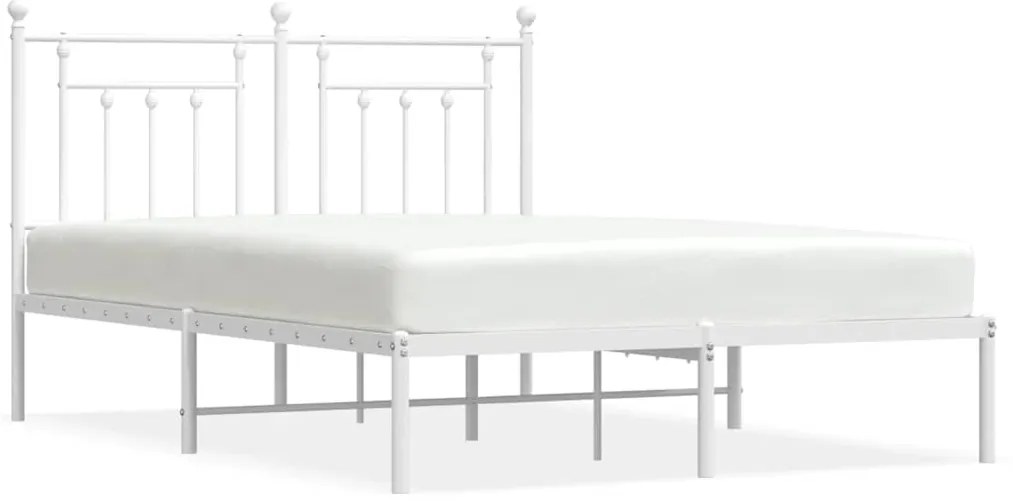 353588 vidaXL Метална рамка за легло с горна табла, бяла, 150x200 см