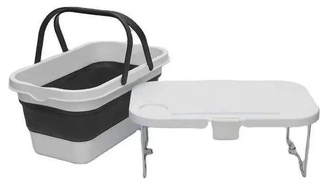 Сгъваема къмпинг кошница за пикник с капак 2в1 бял/сив