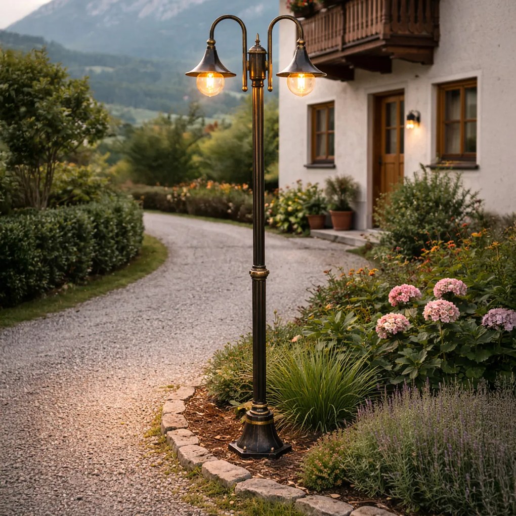 Класически външен фенер черен с антично злато 200 см 2 светлини IP44 - Daphne