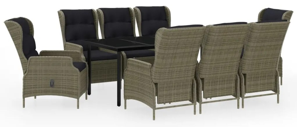 3099654 vidaXL Градински трапезен комплект, 9 части, кафяв