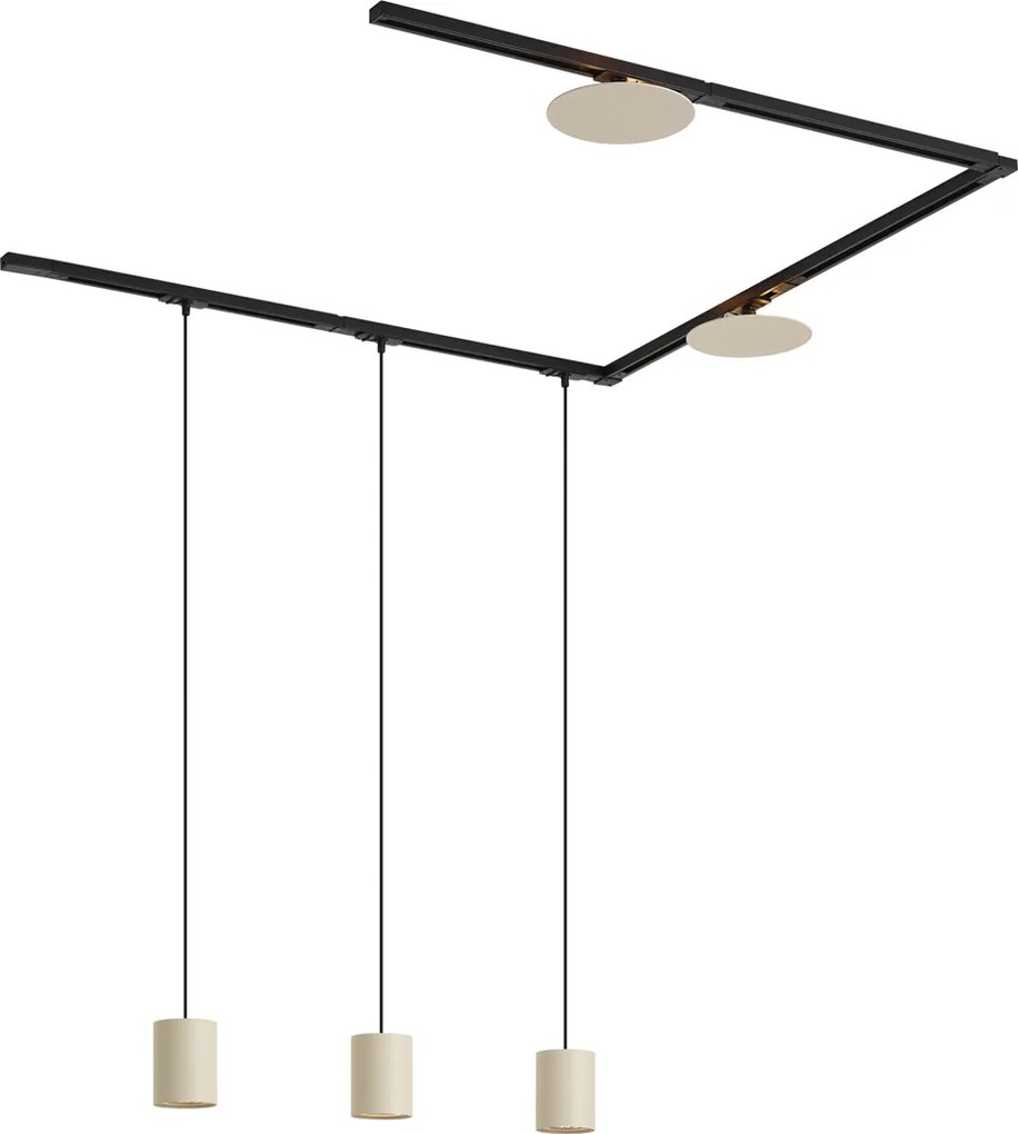 Modern railsysteem zwart met 3 hanglampen en 2 plafondlampen beige 1-fase - Iconic Holt Pulley