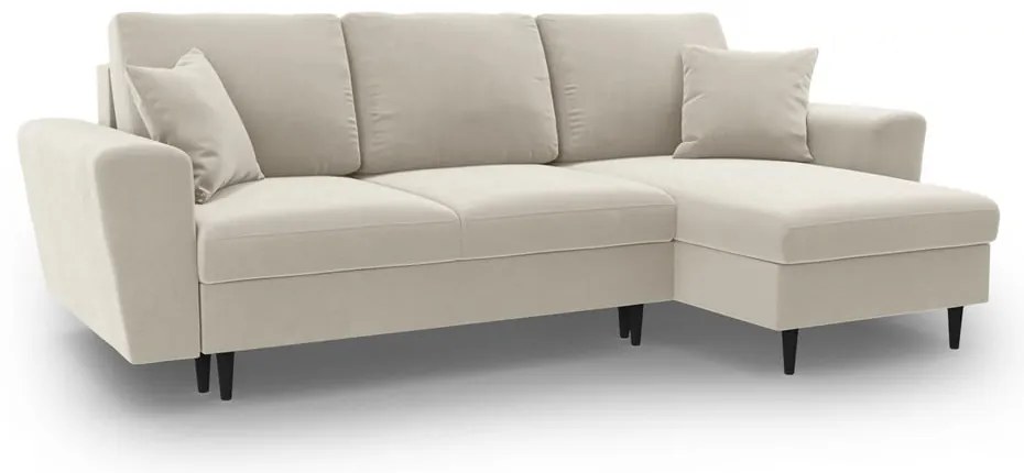 Бежов кадифен разтегателен ъглов диван с място за съхранение Kyoto – Cosmopolitan Design