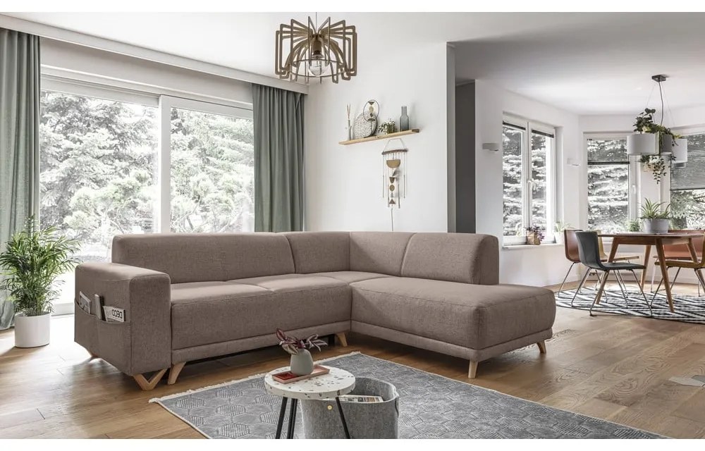 Кафяв разтегателен/с място за съхранение ъглов диван (десен ъгъл/L форма) Classy Sophie – Miuform
