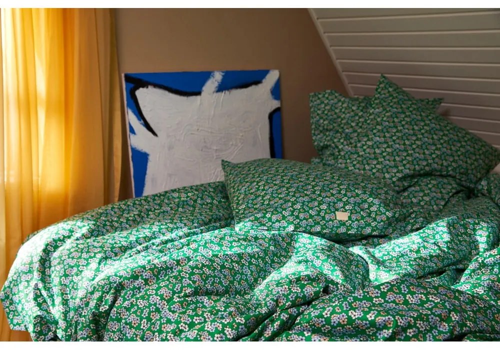 Зелено памучно спално бельо от сатен за единично легло 140x200 cm Pleasantly - JUNA