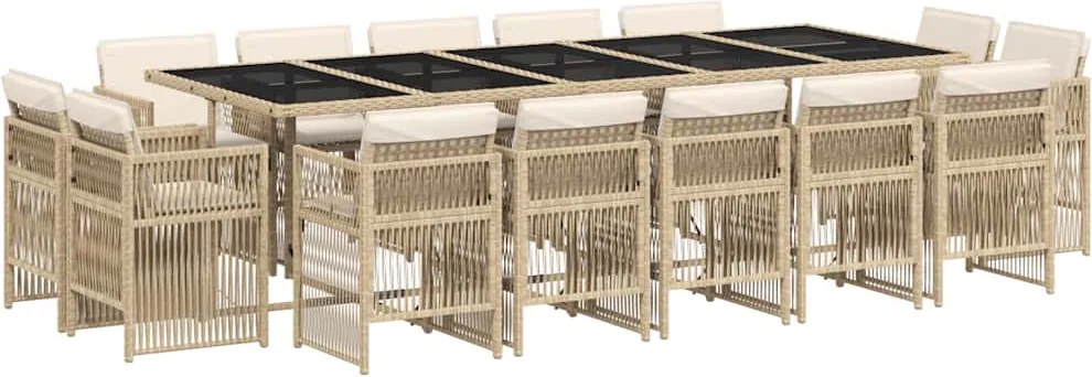 3211054 vidaXL Градински комплект с възглавници 15 части бежов полиратан