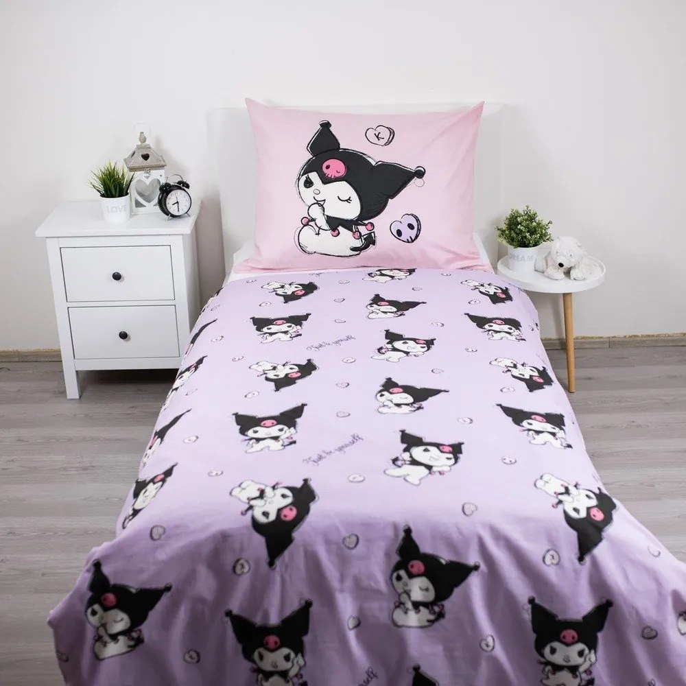 Розово единично памучно детско спално бельо 140x200 cm Hello Kitty "Kuromi" – Jerry Fabrics
