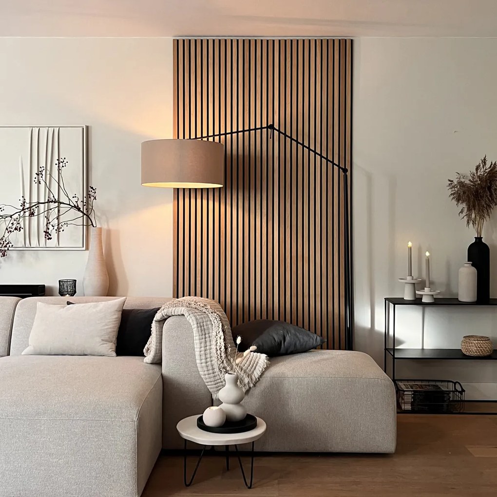 Подова лампа черна със светло кафяв абажур 50 см регулируема - Editor