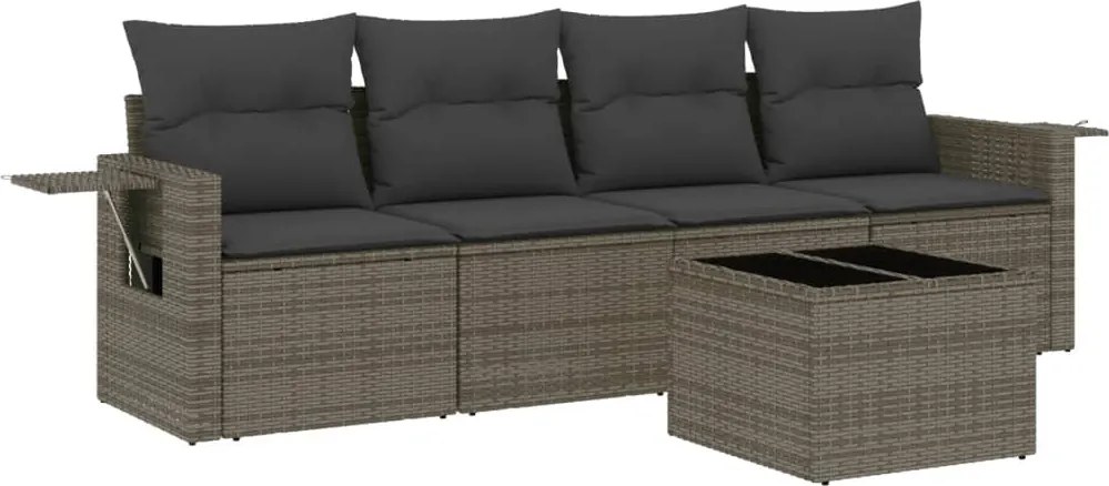 3252227 vidaXL Градински комплект с възглавници, 5 части, сив полиратан