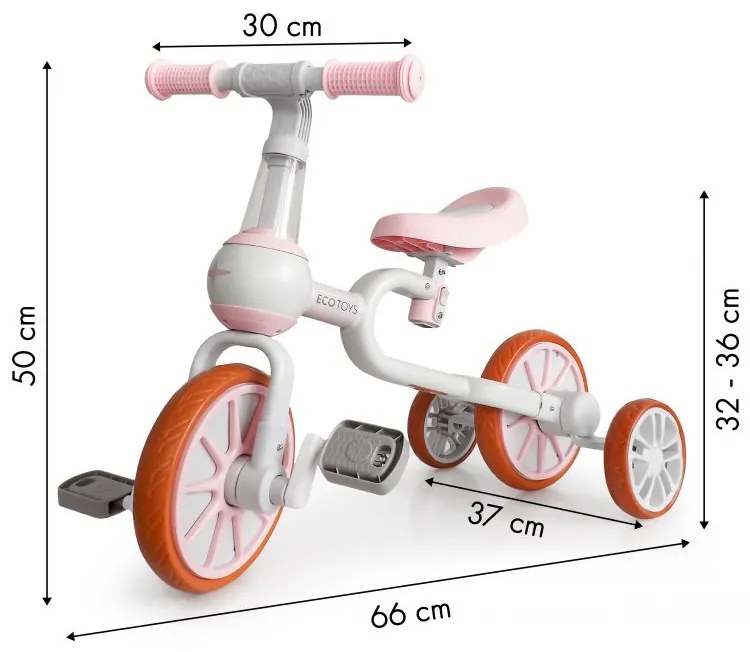 Детски велосипед, велосипед в розово Ecotoys 4in1