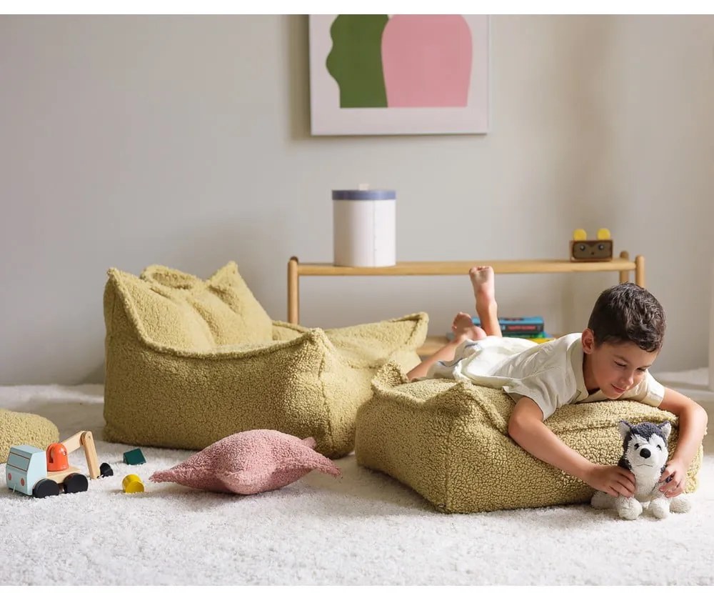 Зелен детски пуф от букле Square – Wigiwama