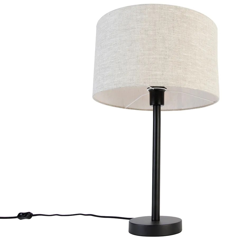 Модерна настолна лампа черна с абажур от букле светло сив 35 см - Simplo