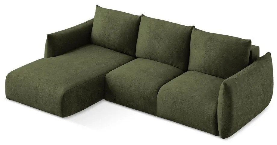 Зелен шенилов сгъваем ъглов диван (ляв ъгъл) Leila – Makamii