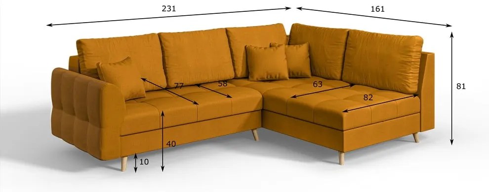 Ъглов диван (десен ъгъл) в цвят горчица Ariella - Ropez