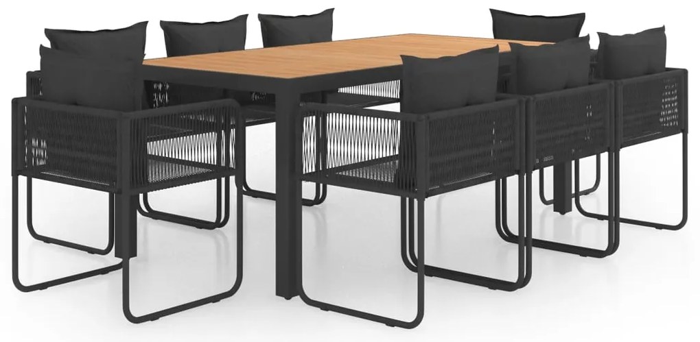 3060111 vidaXL Градински трапезен комплект, 9 части, PVC ратан, черно-кафяв