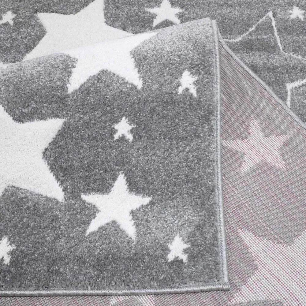 Сив килим за детска стая със звезди
