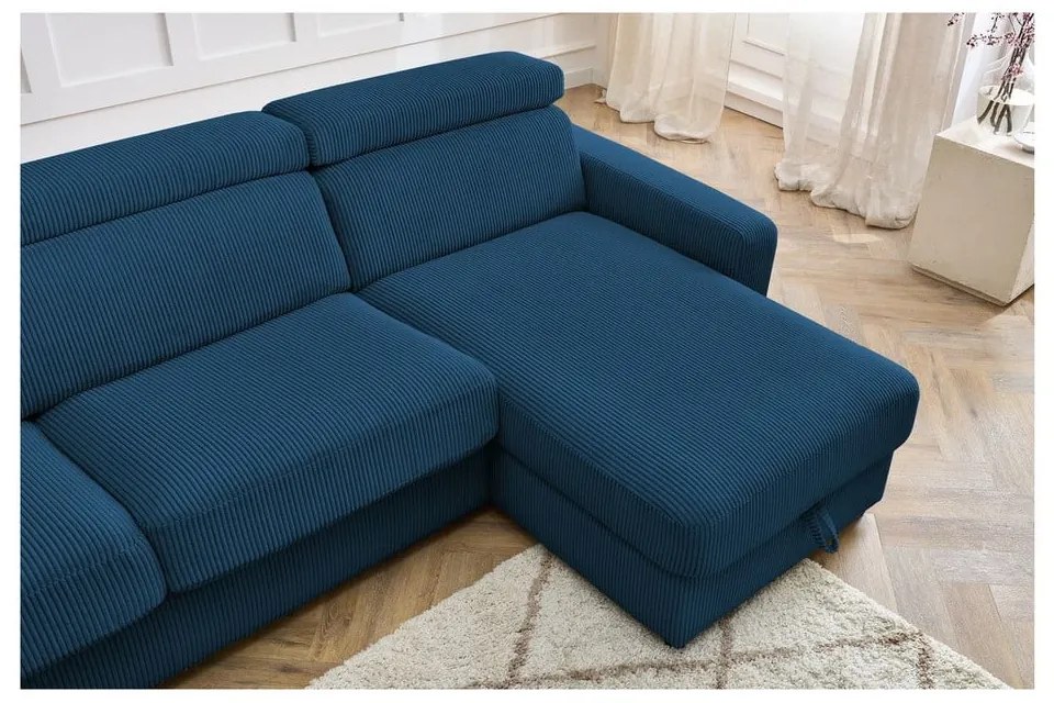 Тъмносин разтегателен ъглов диван от рипсено кадифе (променлив) Monaco – Bobochic Paris