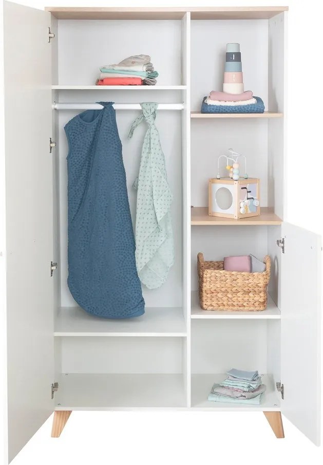 Бял детски гардероб в дъбов декор 52x180x180 cm Léon – Roba