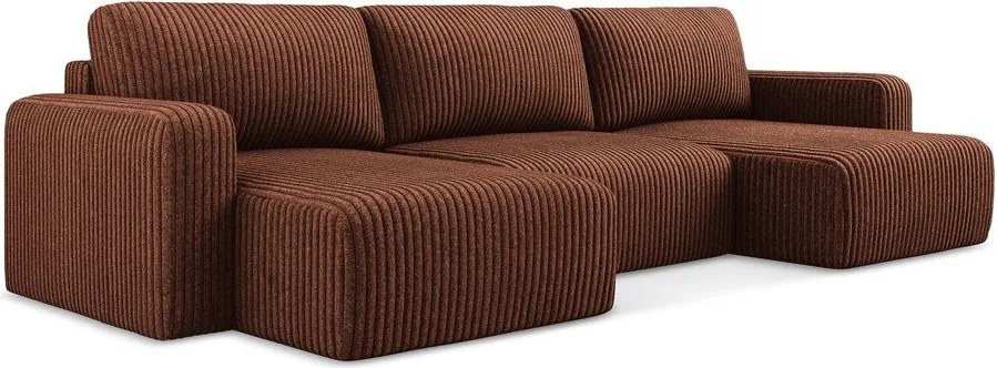 Теракотен сгъваем/с място за съхранение ъглов диван от рипсено кадифе (U форма) Kona – Makamii