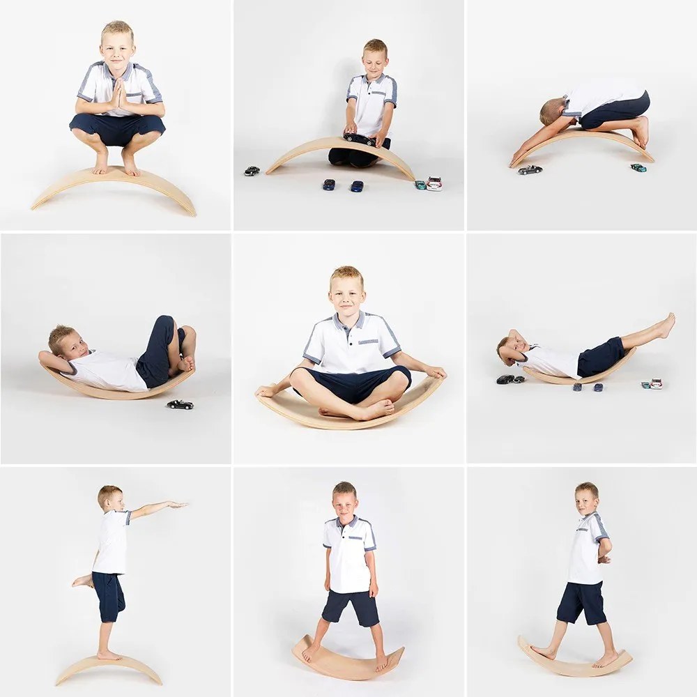 Балансираща дъска от масивен бор в естествен цвят 80x30x18 cm Montessori – Meowbaby