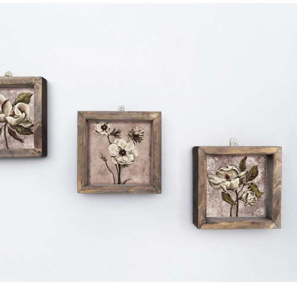 Комплект от 3 винтидж картини за стена, 15 x 15 cm - Evila Originals