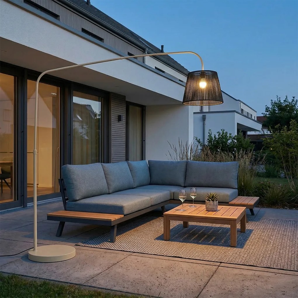 Japandi външна подова лампа бежова с черен абажур от въже IP44 - Arc Jayla