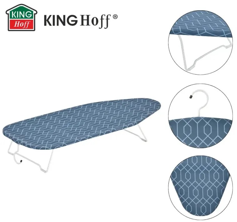 Маса за гладене Kinghoff KH 1936, 76x30.5 см, Сгъваема, Кука за закачане, Син