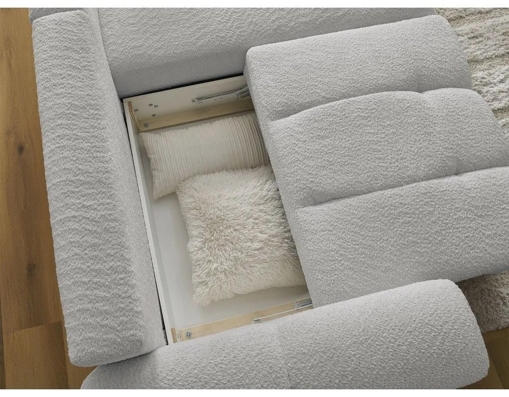 Светлосив разтегателен ъглов диван с място за съхранение от букле (десен ъгъл) Roxelane – Bobochic Paris