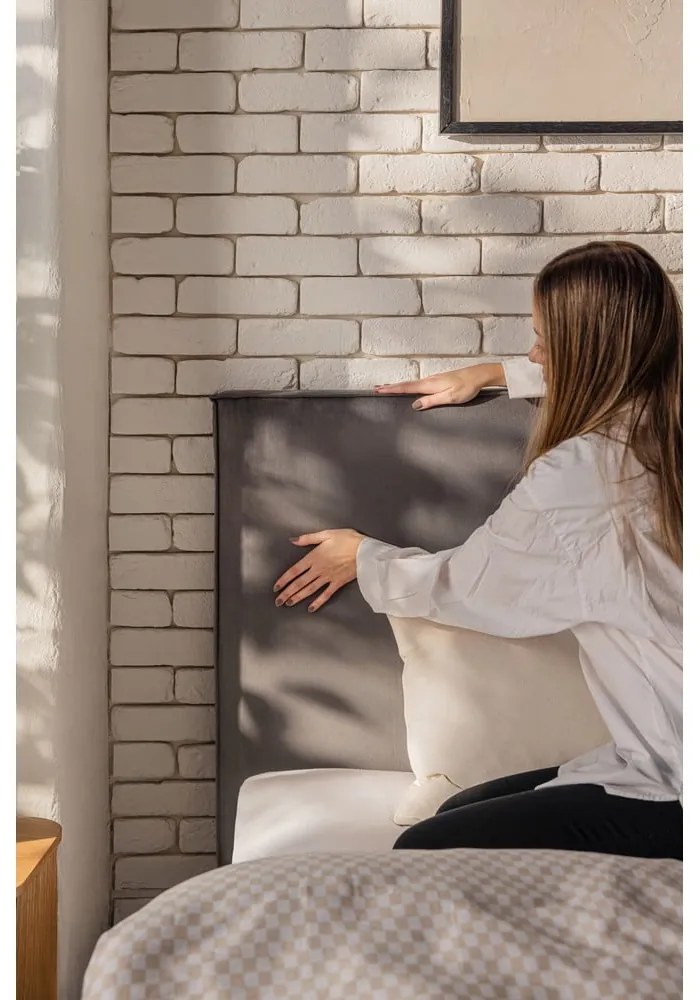 Сиво тапицирано двойно легло с място за съхранение и включена подматрачна рамка 180x200 cm Thessa Bold – Bonami Selection