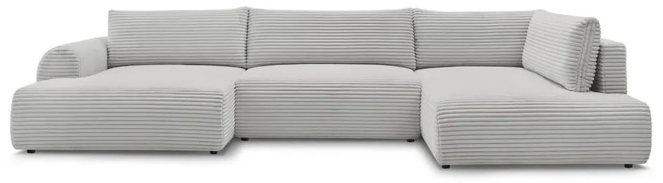 Светлосив разтегателен ъглов диван от рипсено кадифе (ляв ъгъл/"U" форма) Lucien – Bobochic Paris