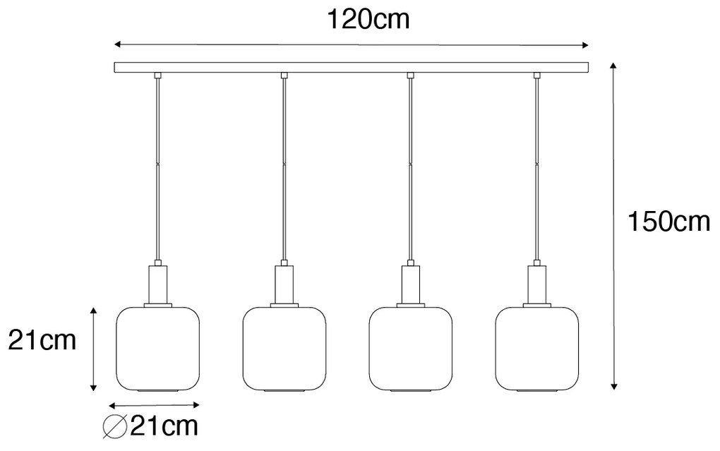 Дизайнерски висящ аплик черен с месинг и кехлибарен стъкло 4-светлина - Zuzanna