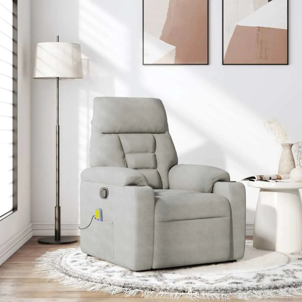 4015571 vidaXL Масажен реклайнер стол, светлосив, микрофибърен текстил