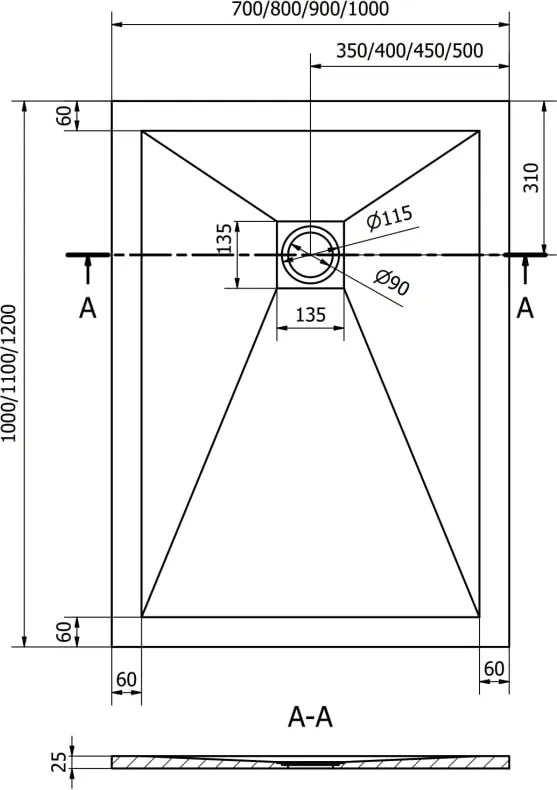 Mexen Stone+ ректикулиран композитен душ кабина 120 x 100 см, сив-бетон - 44611012