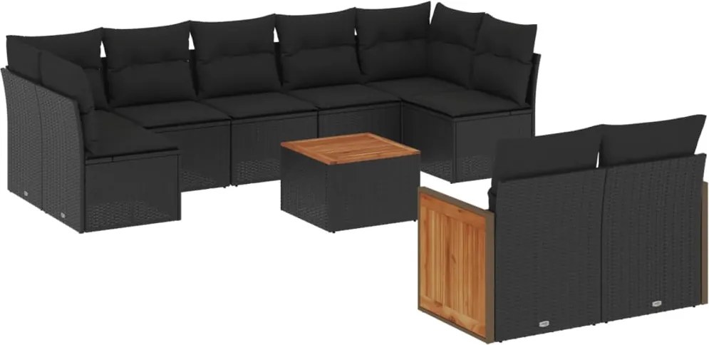 3260375 vidaXL Градински комплект диван с възглавници 10 части черен полиратан
