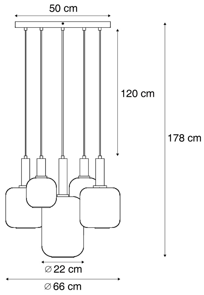 Хотелски шик висяща лампа черна и златна със зелено стъкло 5-лампи - Zuzanna