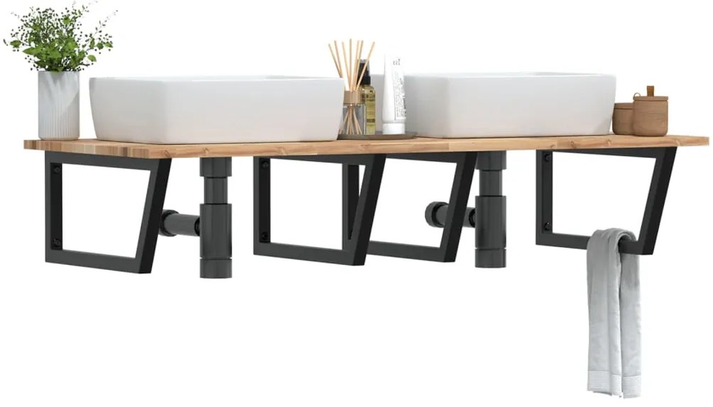 3302899 vidaXL Стенен рафт за мивка, стомана и масивно дърво акация