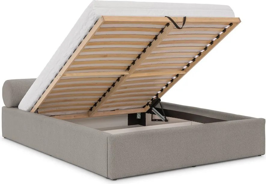 Светлосиво тапицирано двойно легло с място за съхранение и включена подматрачна рамка 160x200 cm Cille – Ropez