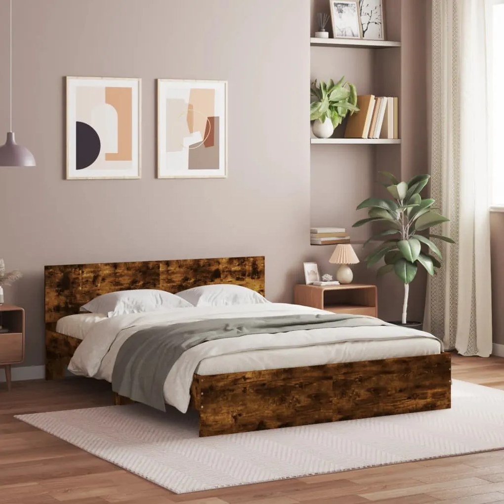 3207480 vidaXL Рамка за легло с табла, опушен дъб, 150x200 см