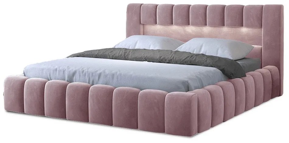 Розово двойно легло 140x200 cm тапицирано с място за съхранение с включена подматрачна рамка Lamica – ELTAP