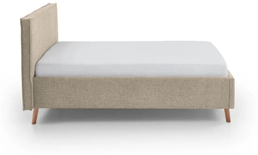 Бежово тапицирано двойно легло с място за съхранение с включена подматрачна рамка 140x200 cm Riva – Meise Möbel