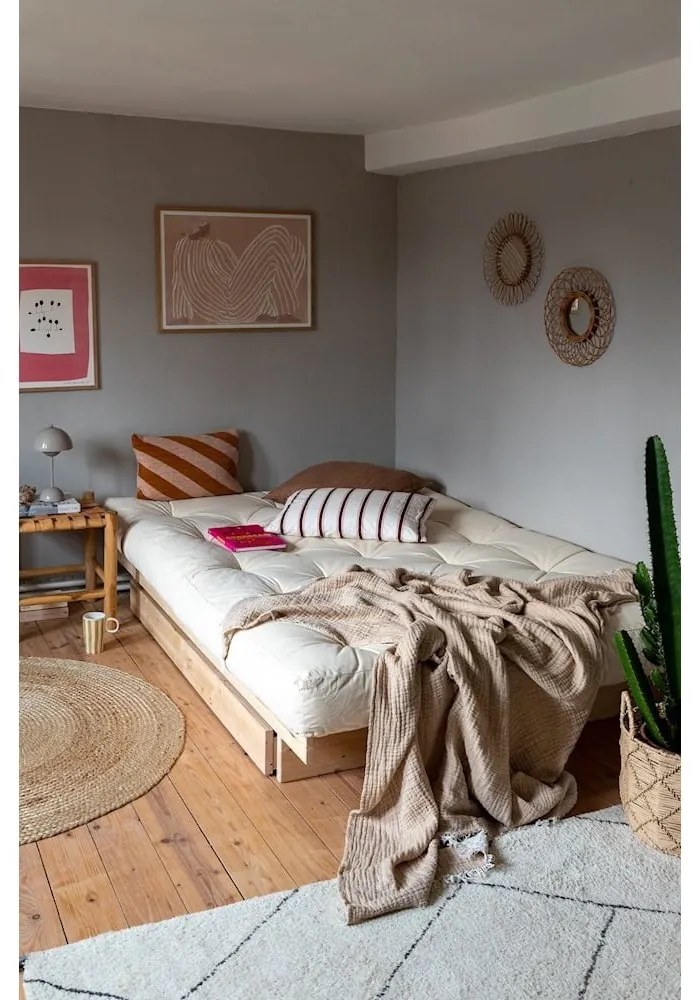 Двойно легло от масивен бор с място за съхранение с включена подматрачна рамка в естествен цвят 140x200 cm Kanso – Karup Design