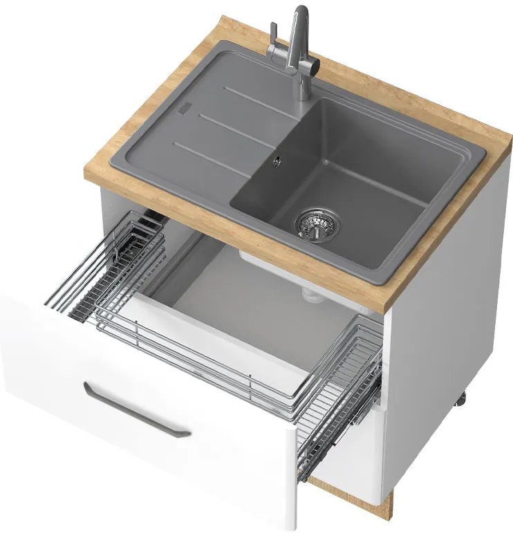 Подов шкаф за мивка Modena R-80-2MZ-White - White glossy