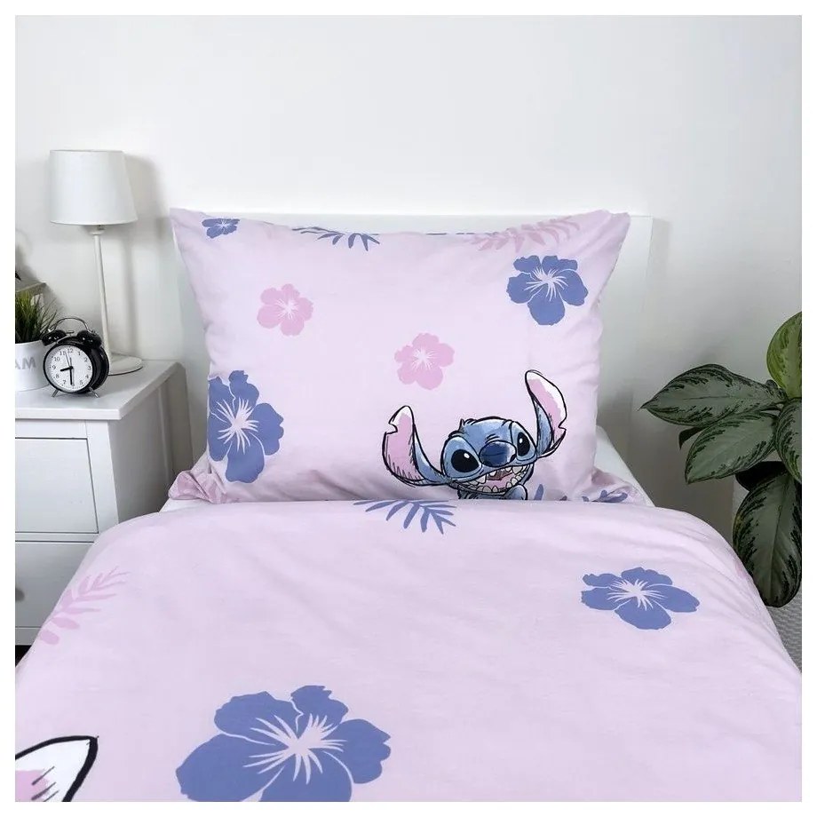 Светлорозово единично памучно детско спално бельо 140x200 cm Lilo &amp; Stitch "Pink" – Jerry Fabrics