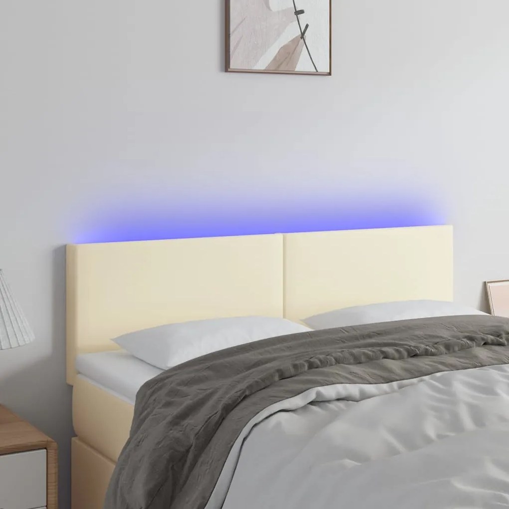 3121424 vidaXL LED Горна табла за легло, кремава, 144x5x78/88 см
