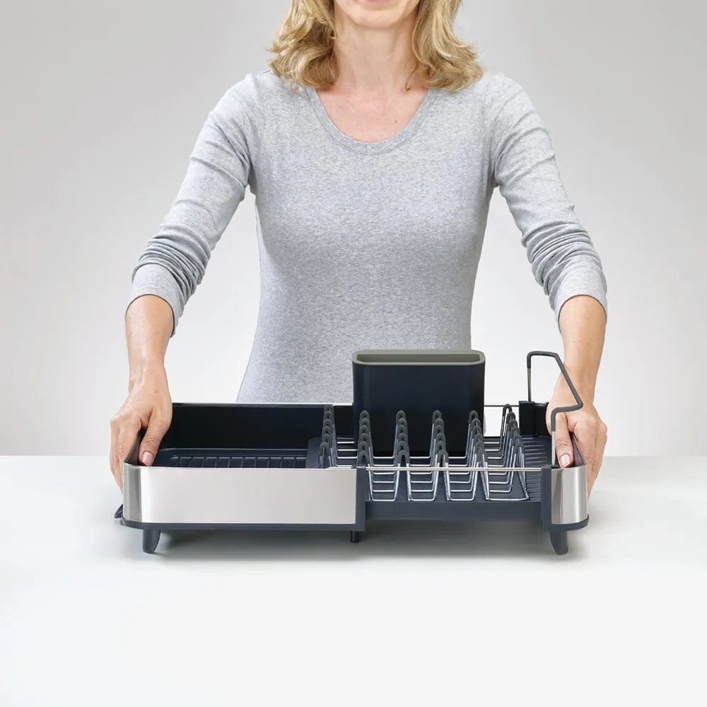 Тъмносива регулируема тавичка за оттичане от неръждаема стомана 36x32 cm Extend Steel – Joseph Joseph